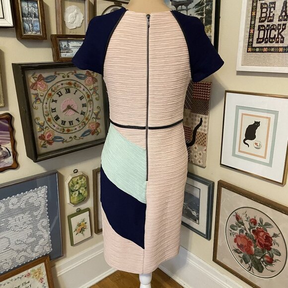 Maeve Anthropologie Pastel Colorblock Midi Dress With Short Sleeve & Back Zipper - Picture 4 of 7